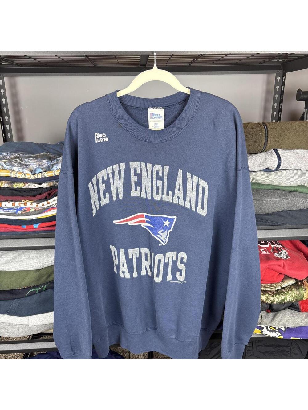 Vintage 90s Pro Player New England Patriots NFL Crewneck Sweatshirt XXL Navy